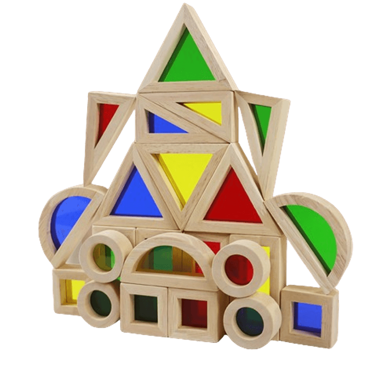 Jucarii, Copii si Bebe - Jucarii si jocuri - Seturi de constructie si cuburi - Cuburi si caramizi - Set 24 Blocuri Tridimensionale, placa acrilica si lemn , jucarie educationala, Kaleidoscope color, 3 ani+, Edujucarii - Infinity.ro