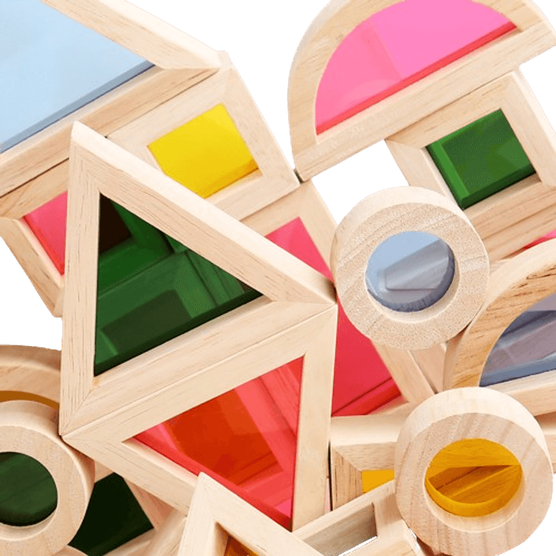 Jucarii, Copii si Bebe - Jucarii si jocuri - Seturi de constructie si cuburi - Cuburi si caramizi - Set 24 Blocuri Tridimensionale, placa acrilica si lemn , jucarie educationala, Kaleidoscope color, 3 ani+, Edujucarii - Infinity.ro