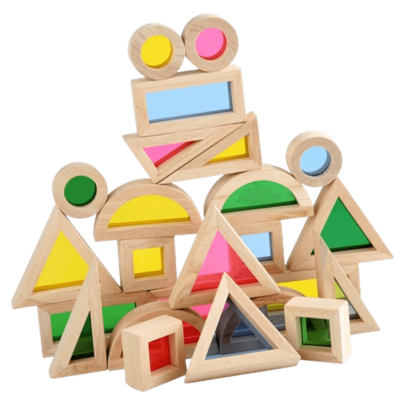 Jucarii, Copii si Bebe - Jucarii si jocuri - Seturi de constructie si cuburi - Cuburi si caramizi - Set 24 Blocuri Tridimensionale, placa acrilica si lemn , jucarie educationala, Kaleidoscope color, 3 ani+, Edujucarii - Infinity.ro