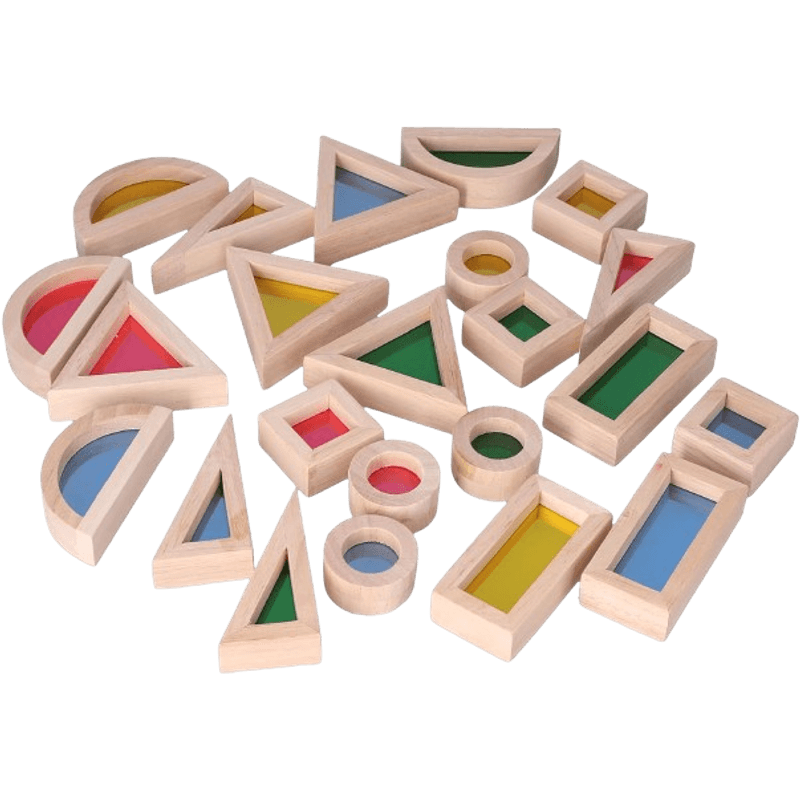 Jucarii, Copii si Bebe - Jucarii si jocuri - Seturi de constructie si cuburi - Cuburi si caramizi - Set 24 Blocuri Tridimensionale, placa acrilica si lemn , jucarie educationala, Kaleidoscope color, 3 ani+, Edujucarii - Infinity.ro