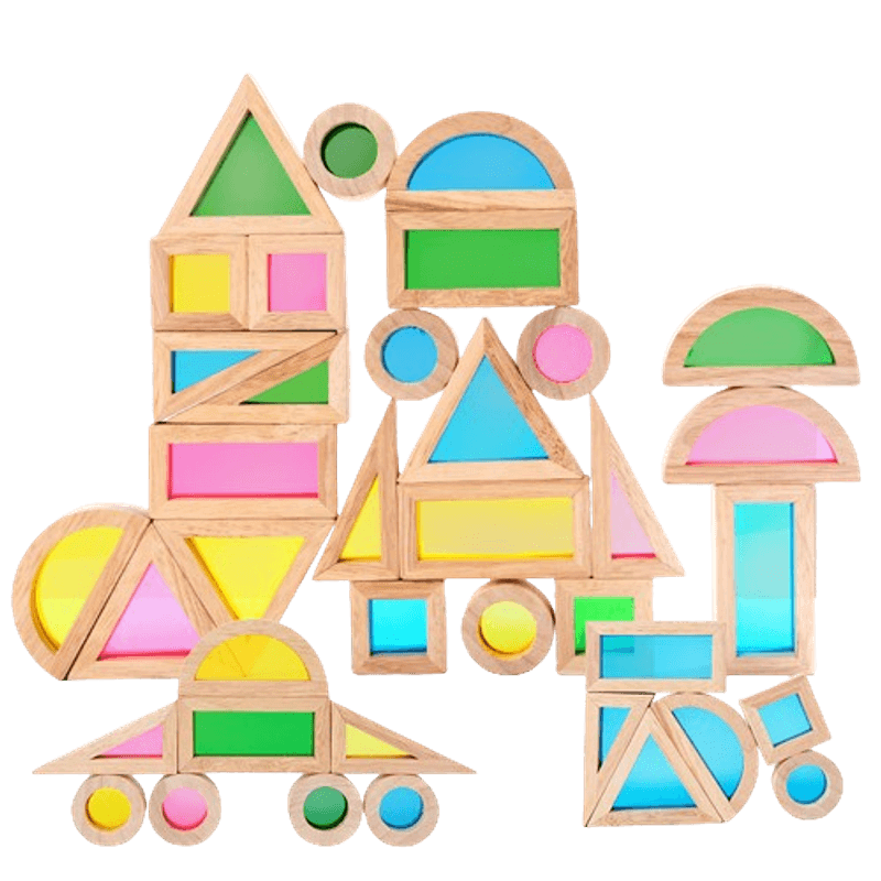 Jucarii, Copii si Bebe - Jucarii si jocuri - Seturi de constructie si cuburi - Cuburi si caramizi - Set 24 Blocuri Tridimensionale, placa acrilica si lemn , jucarie educationala, Kaleidoscope color, 3 ani+, Edujucarii - Infinity.ro