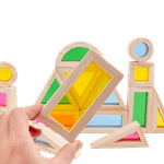 Jucarii, Copii si Bebe - Jucarii si jocuri - Seturi de constructie si cuburi - Cuburi si caramizi - Set 24 Blocuri Tridimensionale, placa acrilica si lemn , jucarie educationala, Kaleidoscope color, 3 ani+, Edujucarii - Infinity.ro