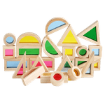 Jucarii, Copii si Bebe - Jucarii si jocuri - Seturi de constructie si cuburi - Cuburi si caramizi - Set 24 Blocuri Tridimensionale, placa acrilica si lemn , jucarie educationala, Kaleidoscope color, 3 ani+, Edujucarii - Infinity.ro