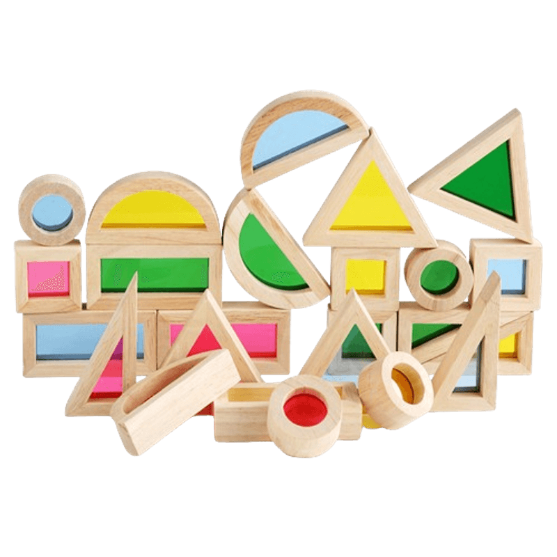 Jucarii, Copii si Bebe - Jucarii si jocuri - Seturi de constructie si cuburi - Cuburi si caramizi - Set 24 Blocuri Tridimensionale, placa acrilica si lemn , jucarie educationala, Kaleidoscope color, 3 ani+, Edujucarii - Infinity.ro