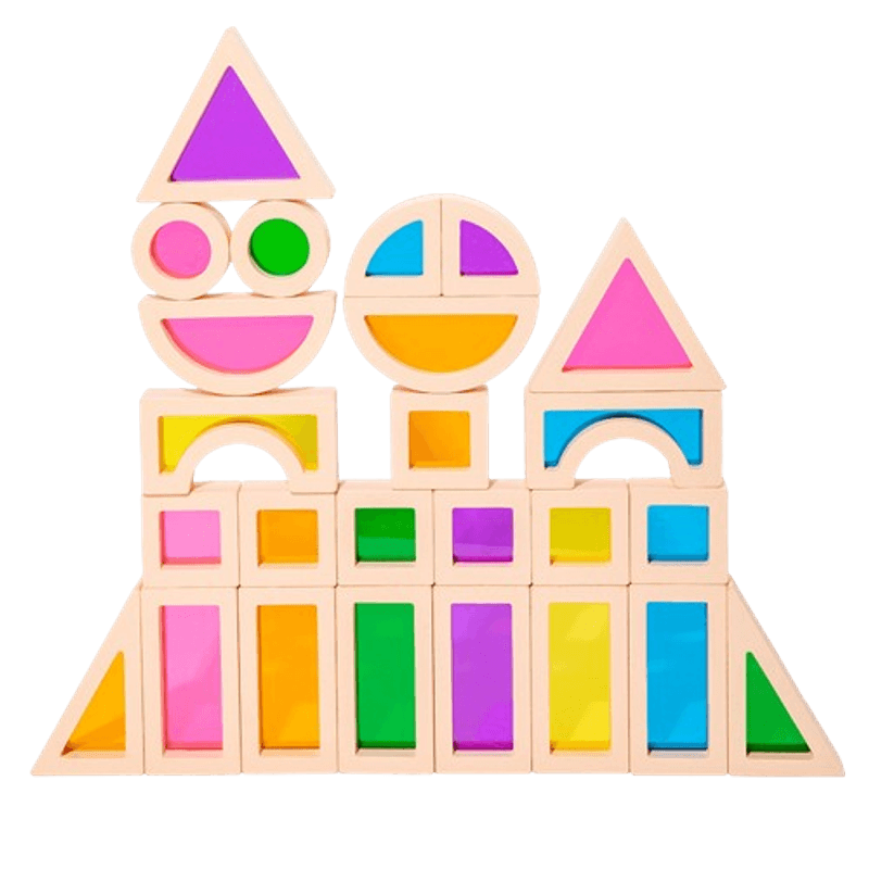 Jucarii, Copii si Bebe - Jucarii si jocuri - Seturi de constructie si cuburi - Cuburi si caramizi - Set 24 Blocuri Tridimensionale, placa acrilica si lemn , jucarie educationala, Kaleidoscope color, 3 ani+, Edujucarii - Infinity.ro