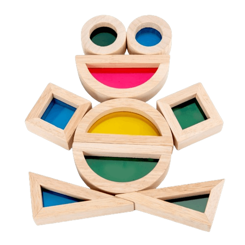 Jucarii, Copii si Bebe - Jucarii si jocuri - Seturi de constructie si cuburi - Cuburi si caramizi - Set 24 Blocuri Tridimensionale, placa acrilica si lemn , jucarie educationala, Kaleidoscope color, 3 ani+, Edujucarii - Infinity.ro