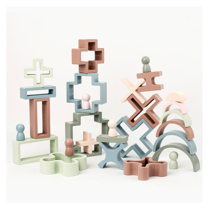 Jucarii, Copii si Bebe - Jucarii si jocuri - Seturi de constructie si cuburi - Cuburi si caramizi - Set 28 de piese lemn, blocuri de constructie, Educatie Montessori, Algorithmic Cascading music, 3 ani +, Edujucarii - Infinity.ro