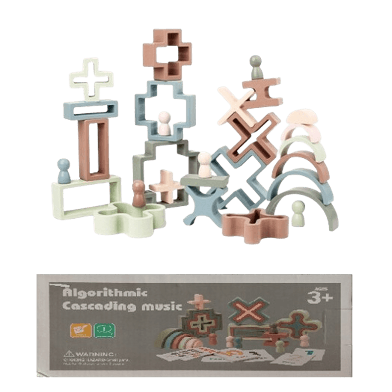 Jucarii, Copii si Bebe - Jucarii si jocuri - Seturi de constructie si cuburi - Cuburi si caramizi - Set 28 de piese lemn, blocuri de constructie, Educatie Montessori, Algorithmic Cascading music, 3 ani +, Edujucarii - Infinity.ro