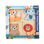 Jucarii, Copii si Bebe - Jucarii si jocuri - Jocuri si puzzle - Puzzle - Set 4 Puzzle 15 x 15 cm, Lemn, Animale salbatice, 16 piese, Montessori, 3 ani+ - Infinity.ro