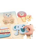Jucarii, Copii si Bebe - Jucarii si jocuri - Jocuri si puzzle - Puzzle - Set 4 Puzzle 15 x 15 cm, Lemn, Animale salbatice, 16 piese, Montessori, 3 ani+ - Infinity.ro