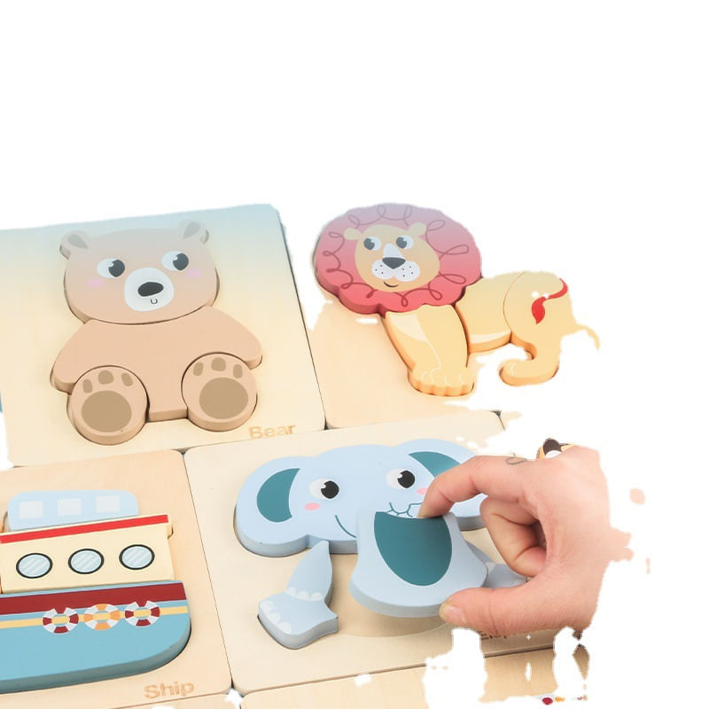 Jucarii, Copii si Bebe - Jucarii si jocuri - Jocuri si puzzle - Puzzle - Set 4 Puzzle 15 x 15 cm, Lemn, Animale salbatice, 16 piese, Montessori, 3 ani+ - Infinity.ro