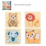 Jucarii, Copii si Bebe - Jucarii si jocuri - Jocuri si puzzle - Puzzle - Set 4 Puzzle 15 x 15 cm, Lemn, Animale salbatice, 16 piese, Montessori, 3 ani+ - Infinity.ro