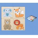 Jucarii, Copii si Bebe - Jucarii si jocuri - Jocuri si puzzle - Puzzle - Set 4 Puzzle 15 x 15 cm, Lemn, Animale salbatice, 16 piese, Montessori, 3 ani+ - Infinity.ro