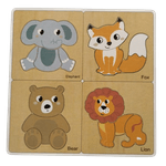 Jucarii, Copii si Bebe - Jucarii si jocuri - Jocuri si puzzle - Puzzle - Set 4 Puzzle 15 x 15 cm, Lemn, Animale salbatice, 16 piese, Montessori, 3 ani+ - Infinity.ro