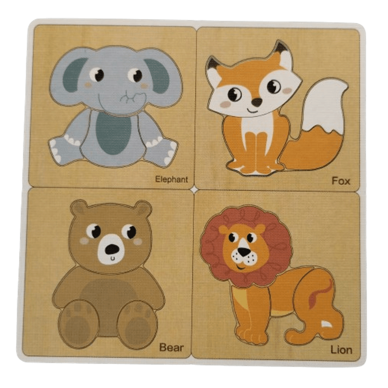 Jucarii, Copii si Bebe - Jucarii si jocuri - Jocuri si puzzle - Puzzle - Set 4 Puzzle 15 x 15 cm, Lemn, Animale salbatice, 16 piese, Montessori, 3 ani+ - Infinity.ro