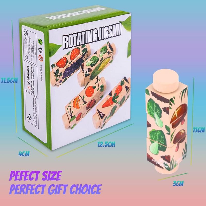 Jucarii, Copii si Bebe - Jucarii si jocuri - Jocuri si puzzle - Puzzle - Set 4 Puzzle Rotativ cu cate 3 cuburi, lemn, legume si fructe, Rotating Jigsaw, 12 luni+, EduJucarii - Infinity.ro