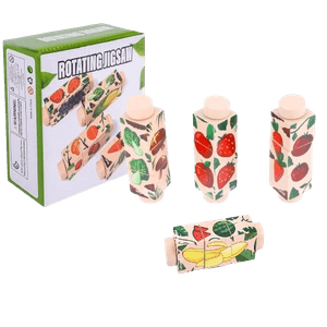 Set 4 Puzzle Rotativ cu cate 3 cuburi, lemn, legume si fructe, Rotating Jigsaw, 12 luni+, EduJucarii