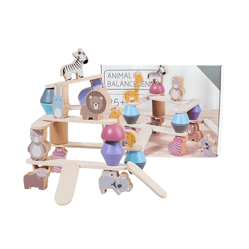 Jucarii, Copii si Bebe - Jucarii si jocuri - Figurine - Jucarie educativa Montessori, 24 piese figurine, forme de lemn pentru stivuire, Animal Balance Jenga, 3 ani, Edujucarii - Infinity.ro