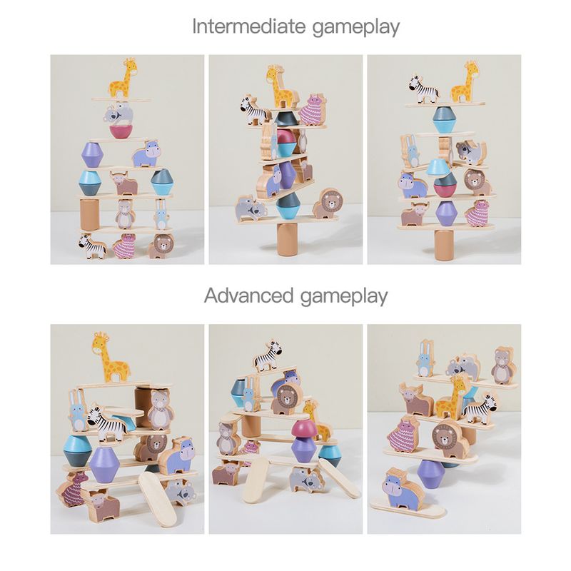 Jucarii, Copii si Bebe - Jucarii si jocuri - Figurine - Jucarie educativa Montessori, 24 piese figurine, forme de lemn pentru stivuire, Animal Balance Jenga, 3 ani, Edujucarii - Infinity.ro