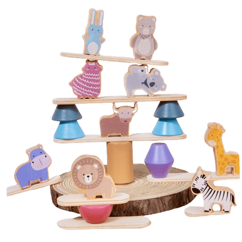 Jucarii, Copii si Bebe - Jucarii si jocuri - Figurine - Jucarie educativa Montessori, 24 piese figurine, forme de lemn pentru stivuire, Animal Balance Jenga, 3 ani, Edujucarii - Infinity.ro