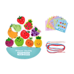 Jucarii, Copii si Bebe - Jucarii si jocuri - Jucarii & jocuri educative - Jucarii interactive - Joc Montessori de echilibru, insiruire, carduri, 12 piese lemn, Balanced Stacking Beading, Fructe, 3 ani, EduJucarii - Infinity.ro