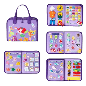 Carte Montessori din fetru cu activitati, 8 pagini  litere, cifre, vietati marine, 28.5 x 22.8 x 5.5 cm, EduJucarii