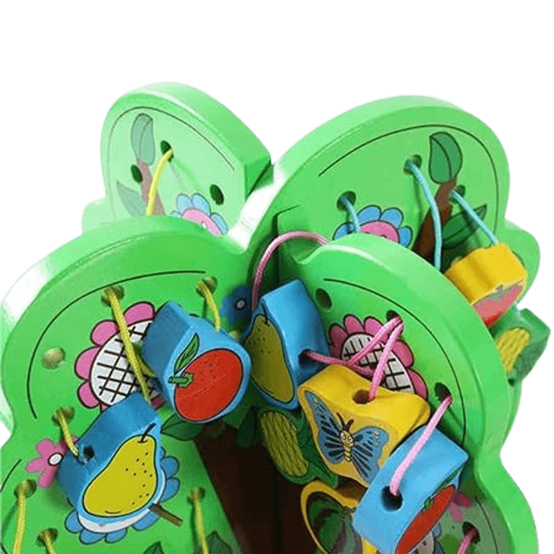 Jucarii, Copii si Bebe - Jucarii si jocuri - Jucarii & jocuri educative - Jucarii interactive - Joc 2 in 1 de snuruit si insirat margele lemn, copac cu fructe, Montessori, 3 ani + - Infinity.ro