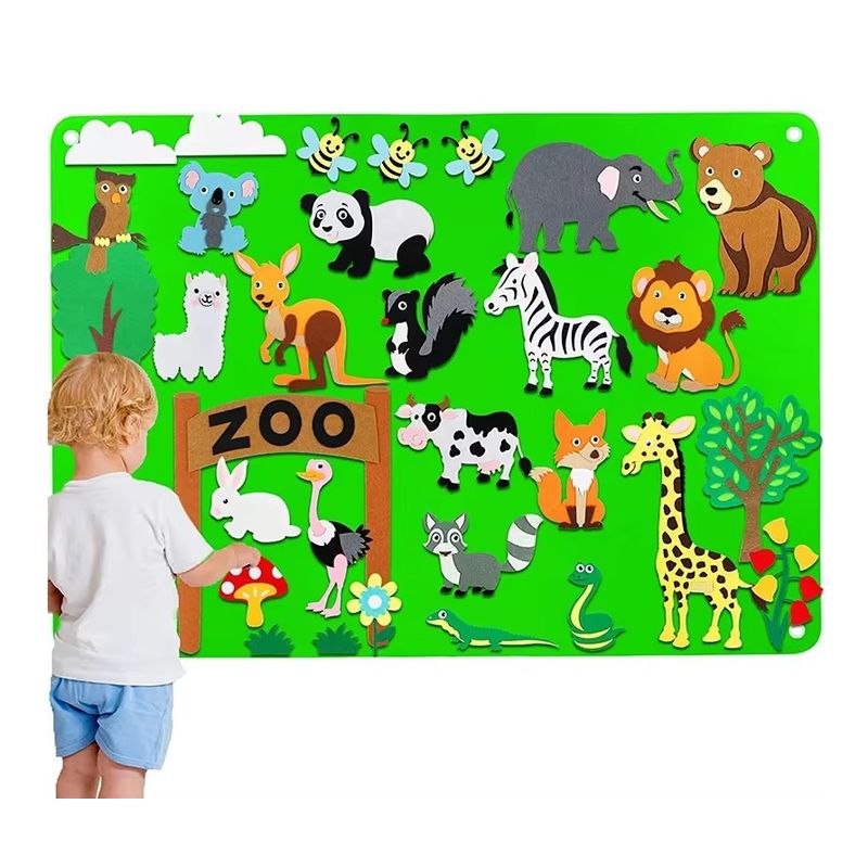 Jucarii, Copii si Bebe - Jucarii si jocuri - Jucarii & jocuri educative - Jucarii interactive - Plansa educativa si interactiva Montessori, fetru, agatatoare, 32 elemente, Animale ZOO, 105 x 75 cm, 3 ani+, EduJucarii - Infinity.ro