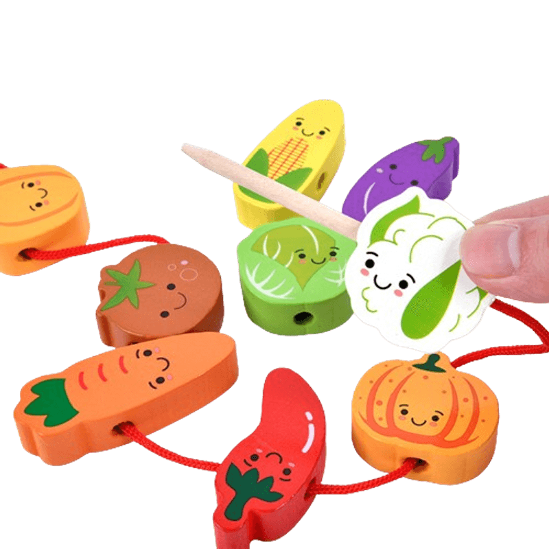 Jucarii, Copii si Bebe - Jucarii si jocuri - Jucarii & jocuri educative - Jucarii interactive - Joc Montessori, echilibru, insiruire, carduri, 12 piese lemn, Balanced Stacking Beading, Legume, 3 ani, EduJucarii - Infinity.ro