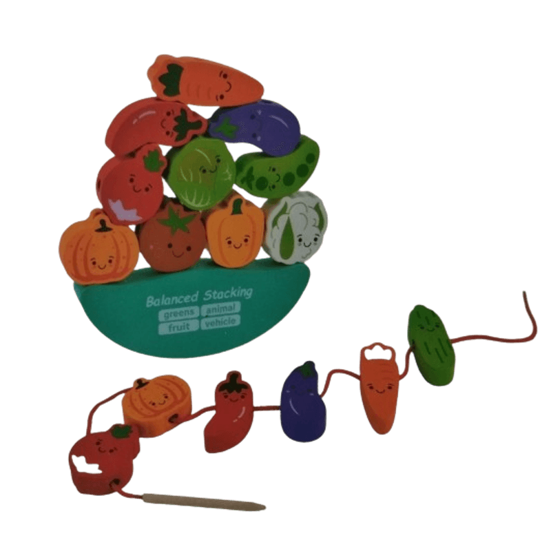 Jucarii, Copii si Bebe - Jucarii si jocuri - Jucarii & jocuri educative - Jucarii interactive - Joc Montessori de echilibru, insiruire, carduri, 12 piese lemn, Balanced Stacking Beading, Vehicule, 3 ani, EduJucarii - Infinity.ro