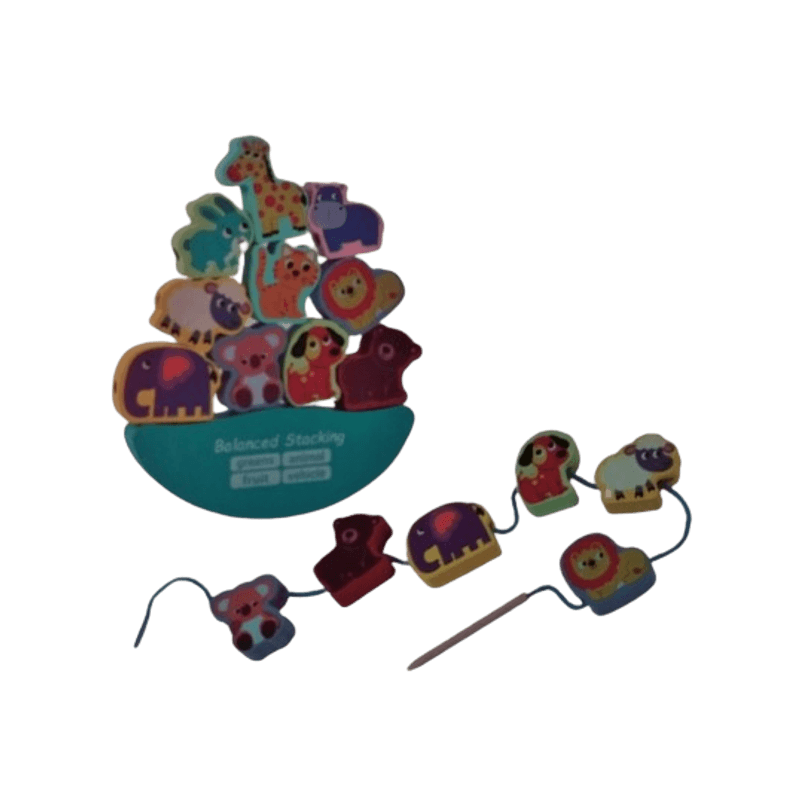 Jucarii, Copii si Bebe - Jucarii si jocuri - Jucarii & jocuri educative - Jucarii interactive - Joc Montessori, echilibru, insiruire, carduri, 12 piese lemn, Balanced Stacking Beading, Animale, 3 ani, EduJucarii - Infinity.ro
