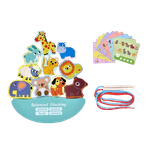 Jucarii, Copii si Bebe - Jucarii si jocuri - Jucarii & jocuri educative - Jucarii interactive - Joc Montessori, echilibru, insiruire, carduri, 12 piese lemn, Balanced Stacking Beading, Animale, 3 ani, EduJucarii - Infinity.ro