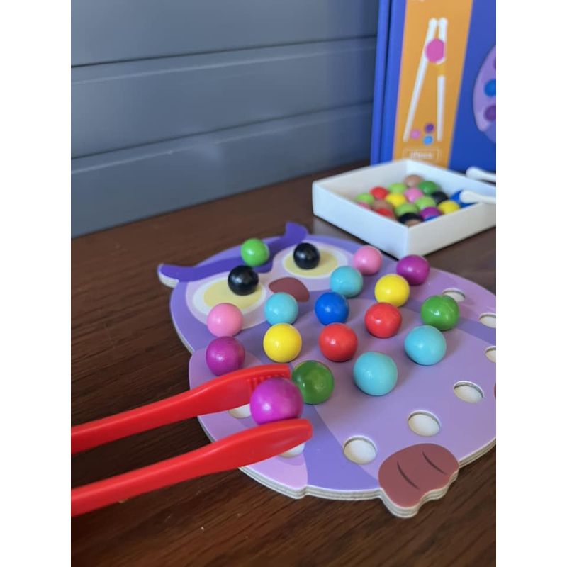 Jucarii, Copii si Bebe - Jucarii si jocuri - Jucarii & jocuri educative - Jocuri si jucarii educative - Joc educativ Montessori din lemn, Pincer Bead Game, Bufnita, pentru memorie, potrivire si sortare, 3 ani +, EduJucarii - Infinity.ro