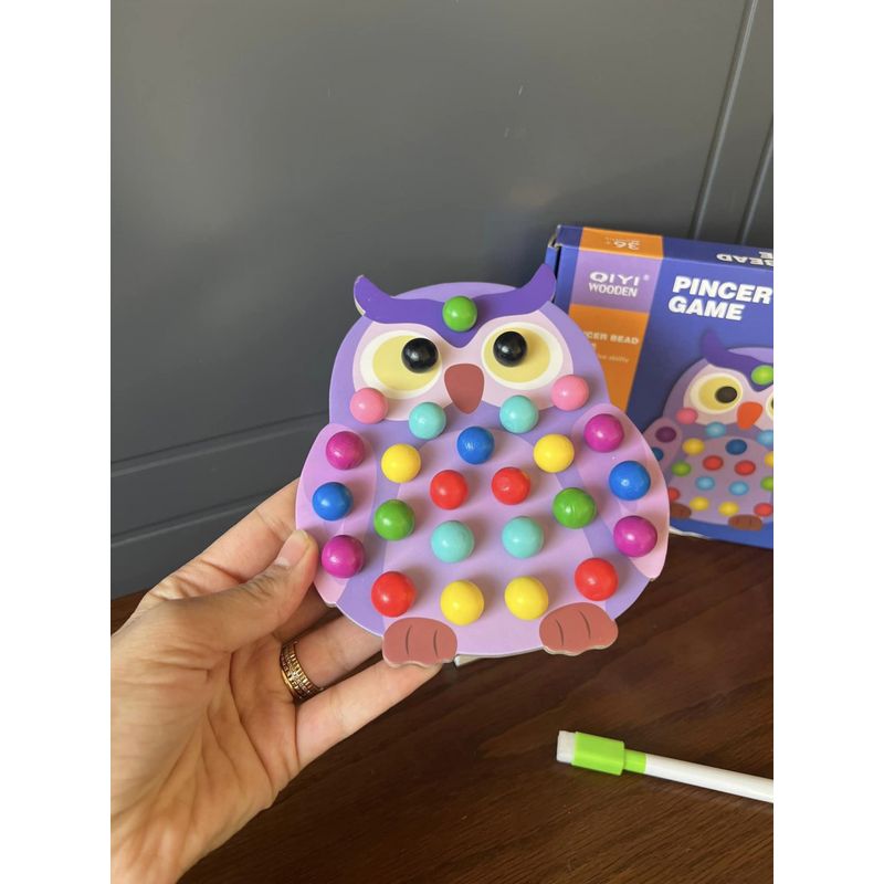 Jucarii, Copii si Bebe - Jucarii si jocuri - Jucarii & jocuri educative - Jocuri si jucarii educative - Joc educativ Montessori din lemn, Pincer Bead Game, Bufnita, pentru memorie, potrivire si sortare, 3 ani +, EduJucarii - Infinity.ro