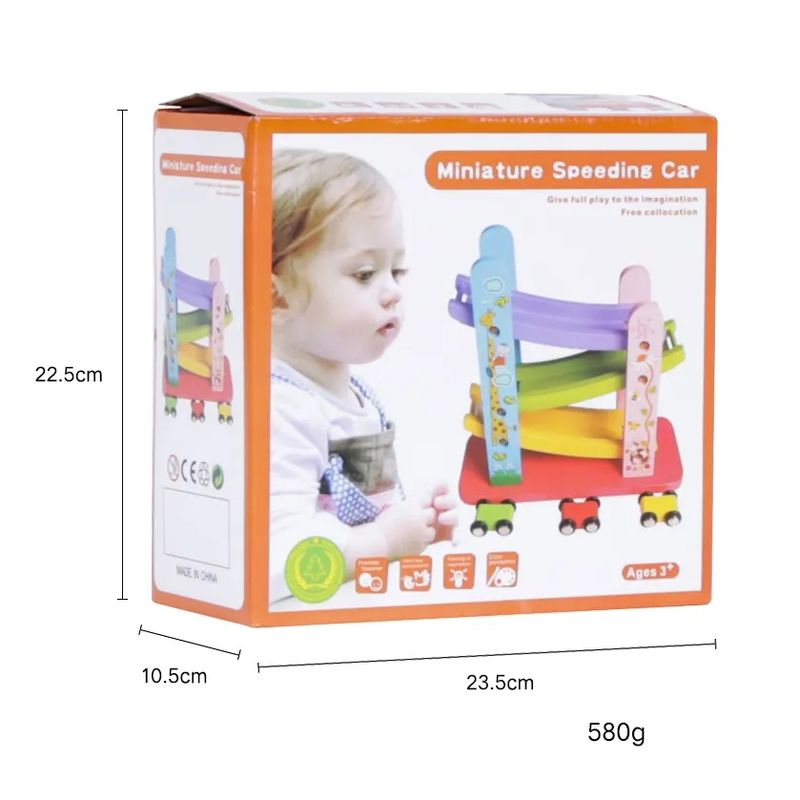 Jucarii, Copii si Bebe - Jucarii si jocuri - Jucarii & jocuri educative - Jucarii interactive - Pista de masinute, lemn, 3 niveluri, 3 masinute, 3 ani+, EduJucarii - Infinity.ro