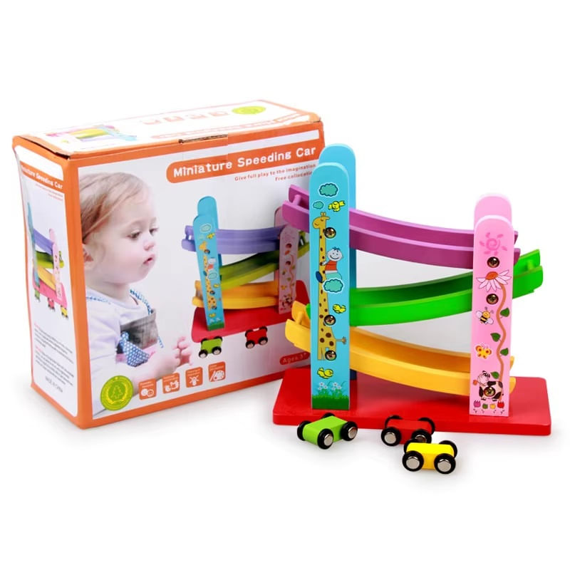 Jucarii, Copii si Bebe - Jucarii si jocuri - Jucarii & jocuri educative - Jucarii interactive - Pista de masinute, lemn, 3 niveluri, 3 masinute, 3 ani+, EduJucarii - Infinity.ro
