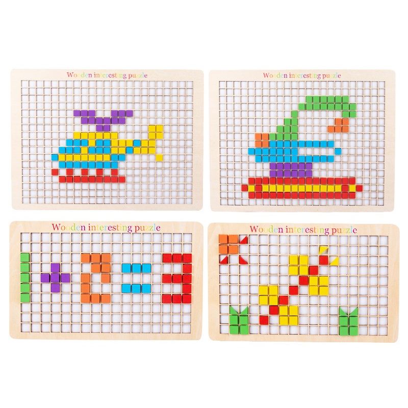 Jucarii, Copii si Bebe - Jucarii si jocuri - Jucarii & jocuri educative - Jocuri si jucarii educative - Joc educativ Mozaic pixel din lemn, Formarea imaginilor din patrate colorate, 200 piese - Infinity.ro