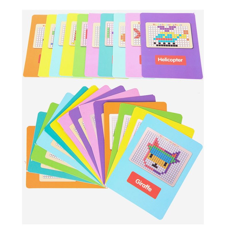 Jucarii, Copii si Bebe - Jucarii si jocuri - Jucarii & jocuri educative - Jocuri si jucarii educative - Joc educativ Mozaic pixel din lemn, Formarea imaginilor din patrate colorate, 200 piese - Infinity.ro