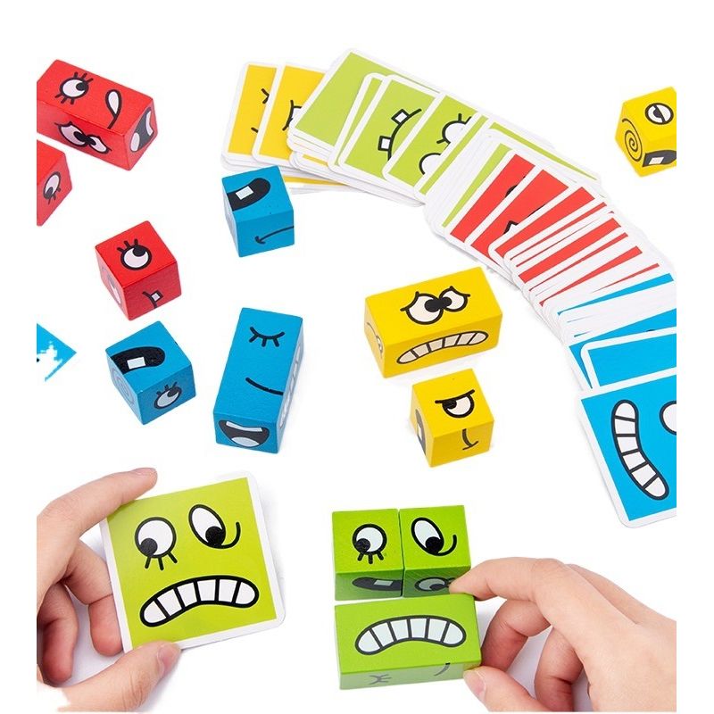 Jucarii, Copii si Bebe - Jucarii si jocuri - Jucarii & jocuri educative - Jocuri si jucarii educative - Set 12 cuburi educative si 50 cartonase cu modele, Puzzle de expresii faciale, 3 ani+, Edujucarii - Infinity.ro