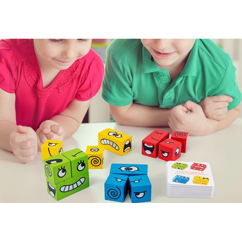 Jucarii, Copii si Bebe - Jucarii si jocuri - Jucarii & jocuri educative - Jocuri si jucarii educative - Set 12 cuburi educative si 50 cartonase cu modele, Puzzle de expresii faciale, 3 ani+, Edujucarii - Infinity.ro