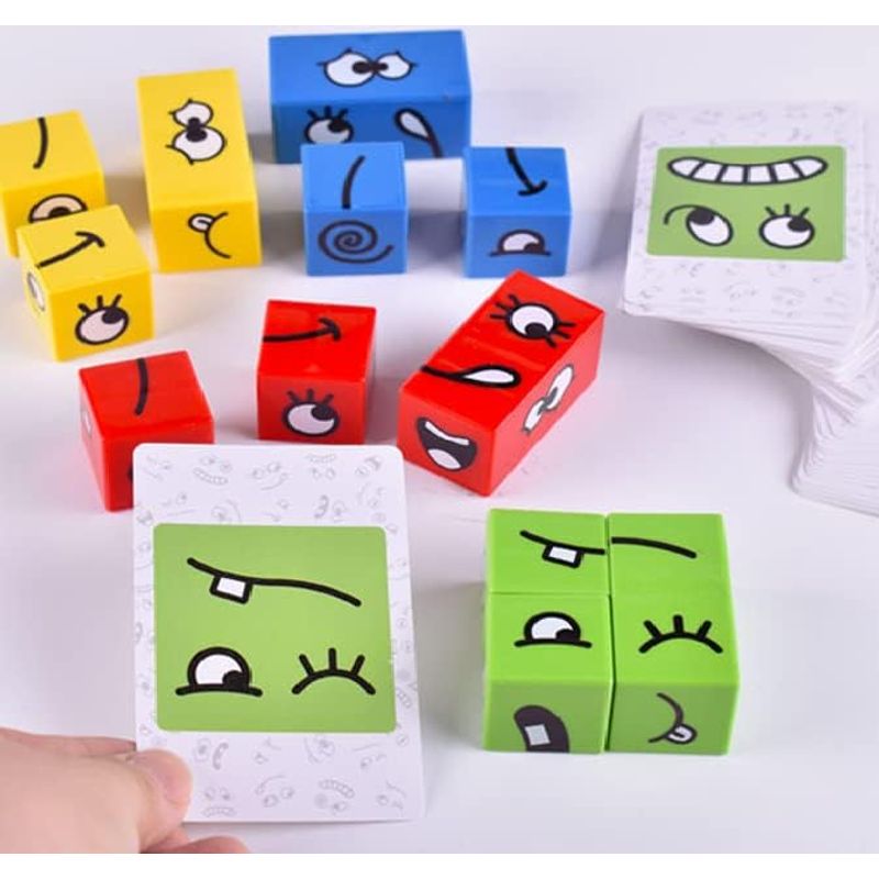 Jucarii, Copii si Bebe - Jucarii si jocuri - Jucarii & jocuri educative - Jocuri si jucarii educative - Set 12 cuburi educative si 50 cartonase cu modele, Puzzle de expresii faciale, 3 ani+, Edujucarii - Infinity.ro