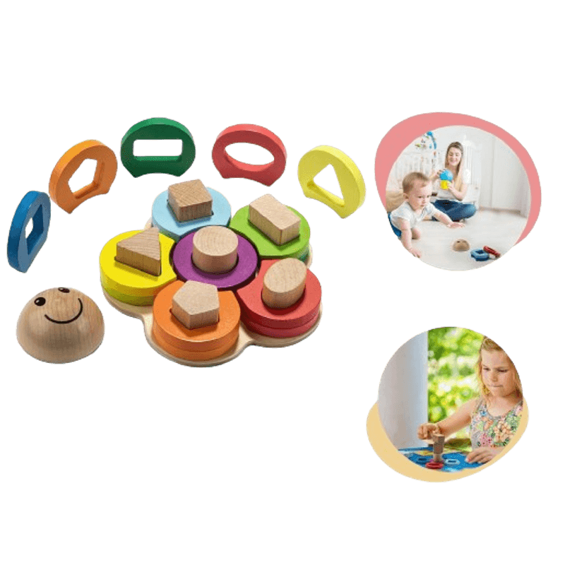 Jucarii, Copii si Bebe - Jucarii si jocuri - Jucarii & jocuri educative - Jocuri si jucarii educative - Sortator educativ din lemn, Floare, forme geometrice, Montessori, 3 ani+, EduJucarii - Infinity.ro