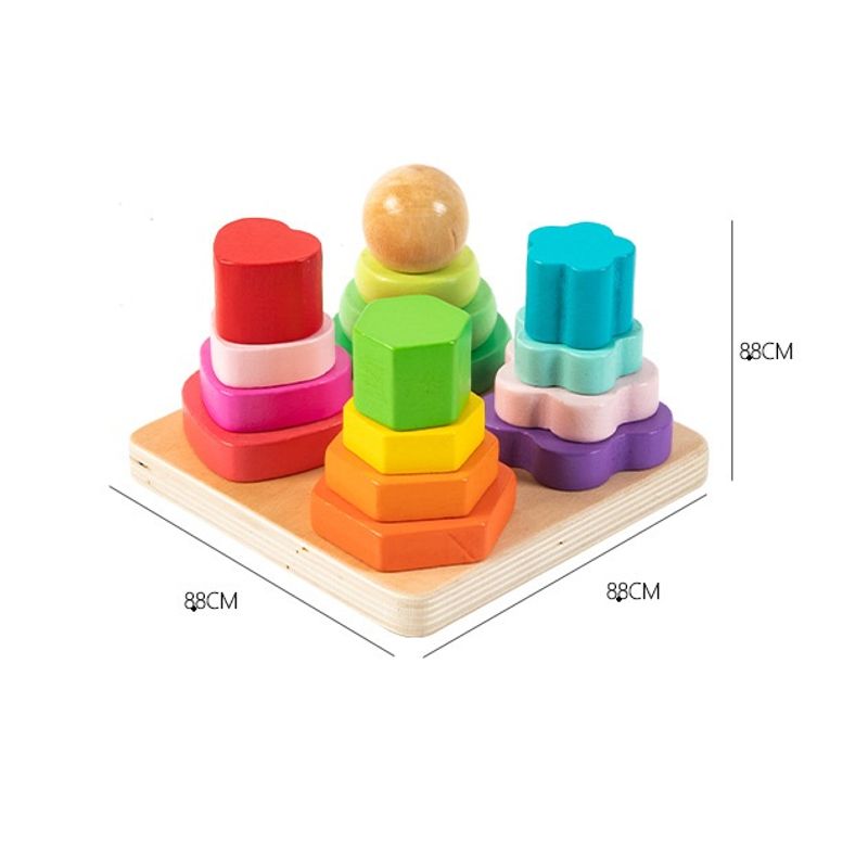 Jucarii, Copii si Bebe - Jucarii si jocuri - Jucarii & jocuri educative - Jocuri si jucarii educative - Set 4 coloane sortatoare tip turn, Montessori, lemn, 17 piese, Montessori, 3 ani+, EduJucarii - Infinity.ro