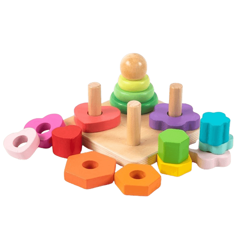 Jucarii, Copii si Bebe - Jucarii si jocuri - Jucarii & jocuri educative - Jocuri si jucarii educative - Set 4 coloane sortatoare tip turn, Montessori, lemn, 17 piese, Montessori, 3 ani+, EduJucarii - Infinity.ro