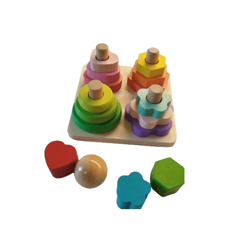 Jucarii, Copii si Bebe - Jucarii si jocuri - Jucarii & jocuri educative - Jocuri si jucarii educative - Set 4 coloane sortatoare tip turn, Montessori, lemn, 17 piese, Montessori, 3 ani+, EduJucarii - Infinity.ro