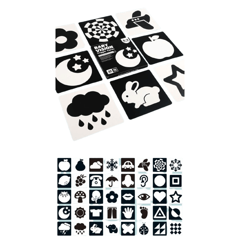 Jucarii, Copii si Bebe - Jucarii si jocuri - Jucarii bebelusi - Jucarii interactive bebelusi - Set 20 carduri stimulare vizuala bebe, Alb-negru, 0-3 luni, EduJucarii - Infinity.ro