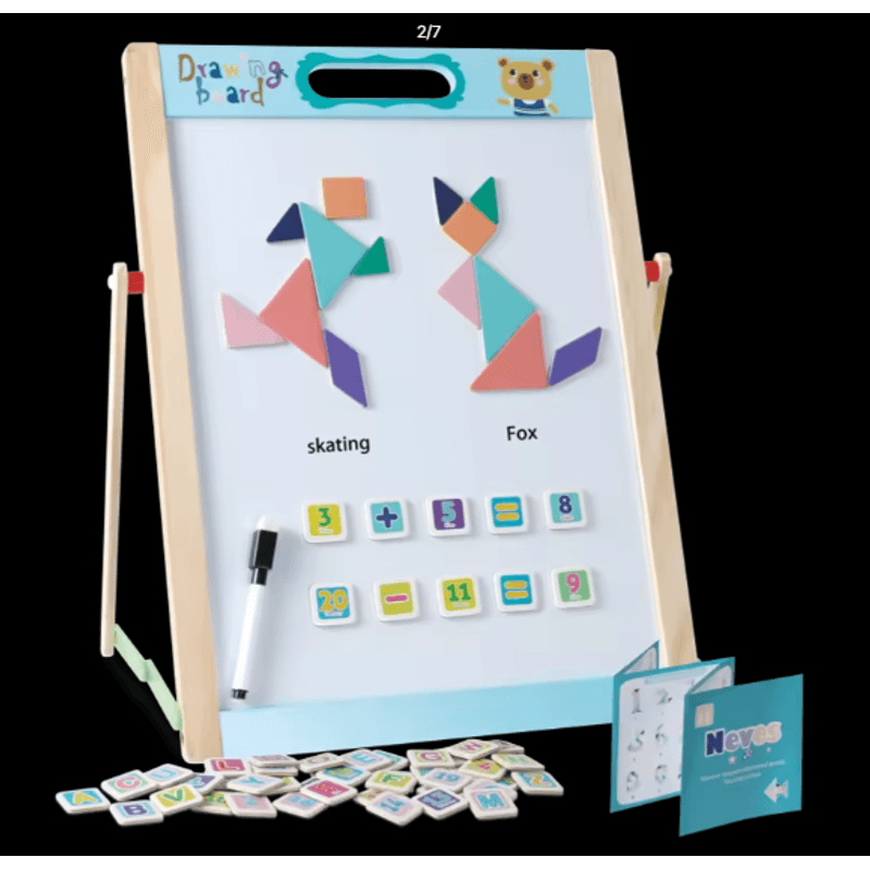 Jucarii, Copii si Bebe - Jucarii si jocuri - Jucarii & jocuri educative - Jocuri si jucarii educative - Tabla magnetica  cu doua fete, litere, cifre  si forme geometrice magnetice, marker si creta, 50 x 38 cm, 3 ani+ - Infinity.ro