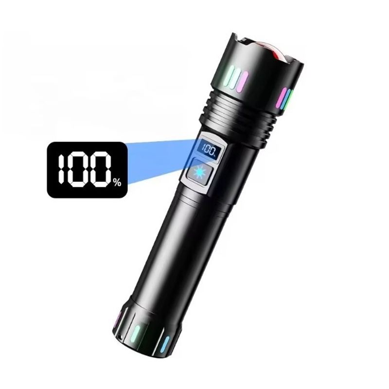 Sport si Outdoor - Camping - Articole solare camping - Lampi si lanterne camping - Lanterna LED cu zoom telescopic, P45, reincarcabila, 20W, 2000LM, IP43, afisaj baterie, 18x4.3 cm, negru - Infinity.ro