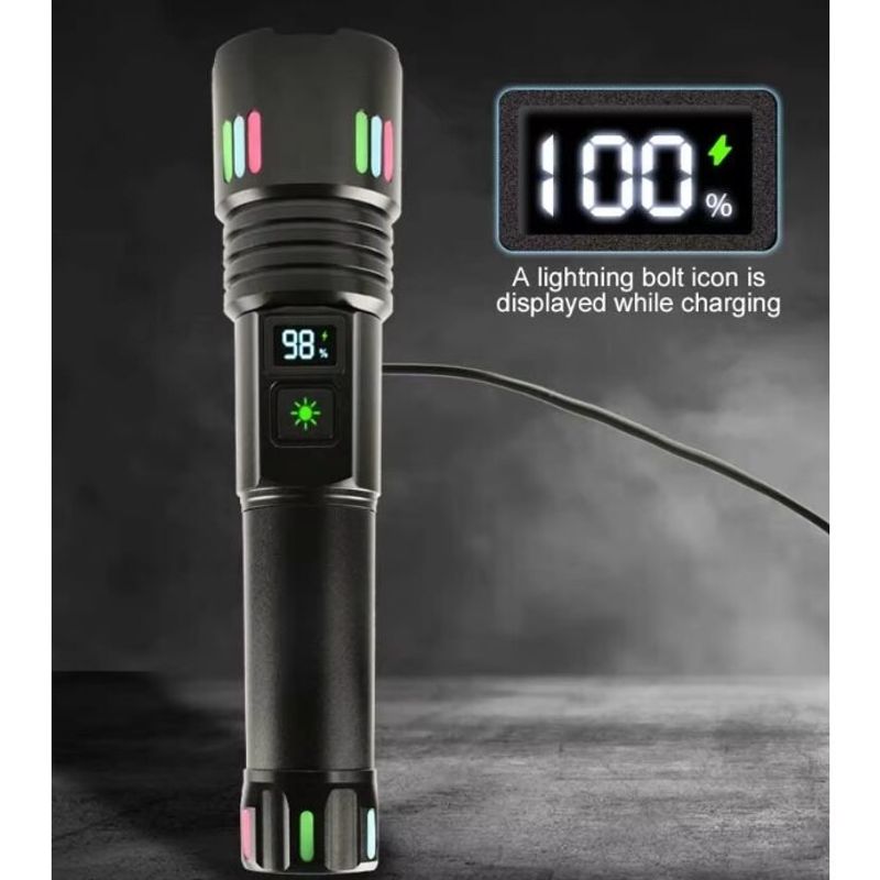 Sport si Outdoor - Camping - Articole solare camping - Lampi si lanterne camping - Lanterna LED cu zoom telescopic, P45, reincarcabila, 20W, 2000LM, IP43, afisaj baterie, 18x4.3 cm, negru - Infinity.ro