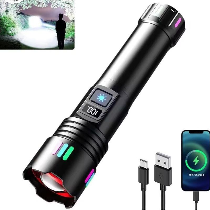 Sport si Outdoor - Camping - Articole solare camping - Lampi si lanterne camping - Lanterna LED cu zoom telescopic, P45, reincarcabila, 20W, 2000LM, IP43, afisaj baterie, 18x4.3 cm, negru - Infinity.ro